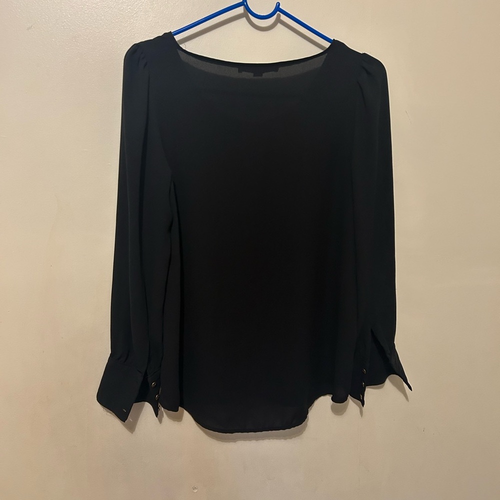 LOFT  Blouse SP Polyester Ruffle Cuff Long-Sleeve Blouse Sheer